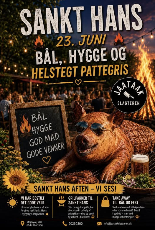 Jaataak Slagteren inviterer til Sankt Hans i gårdhaven med helstegt pattegris
