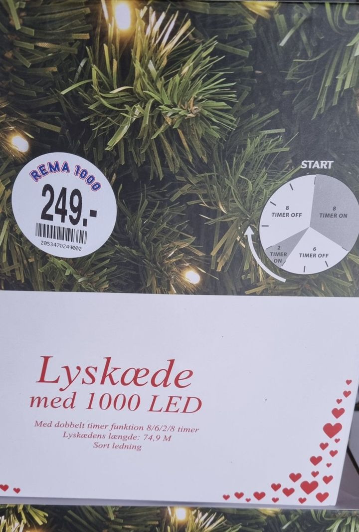 Rema 1000 Nykøbing Mors tilbyder store lyskæder med 1000 LED lys til 249 kr.
