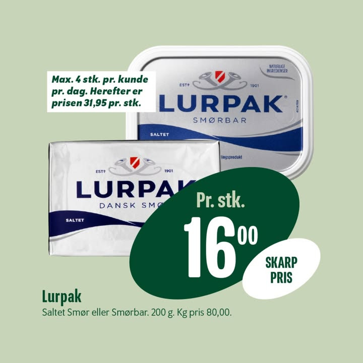 Min Købmand, Nim tilbyder skarp pris på Lurpak til din bolle