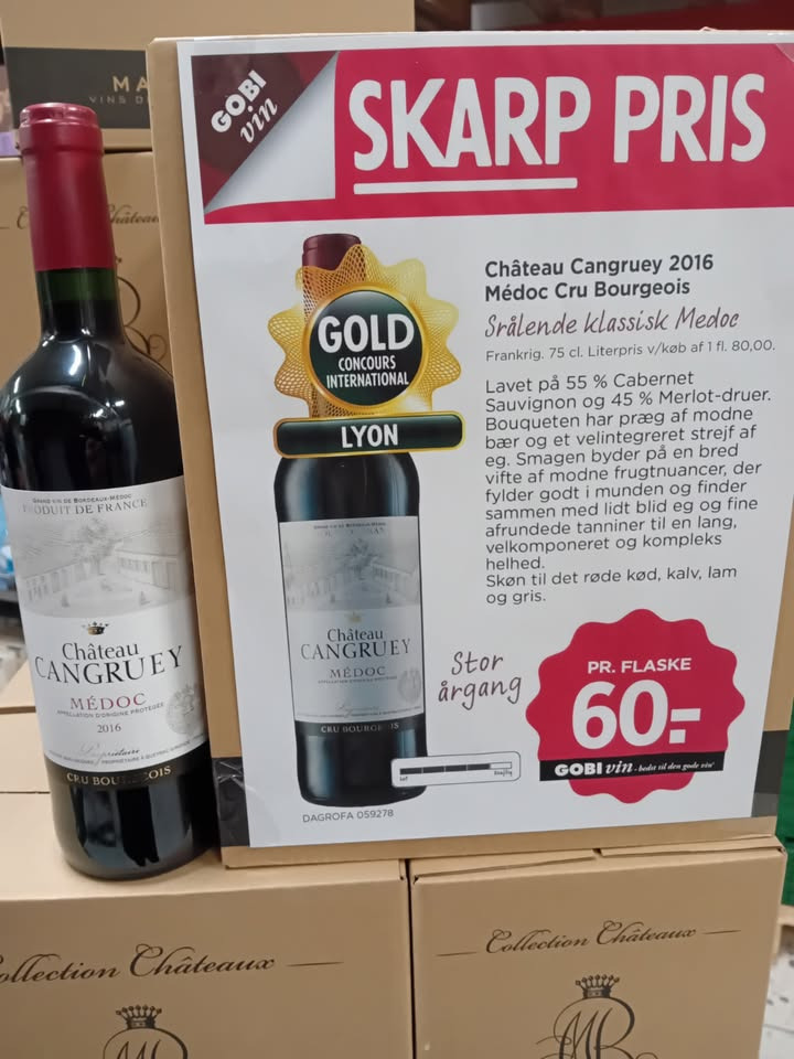 MENY Randers har ja tak-tilbud på Chateau Cangruey 2016 til 60 kr. pr. flaske