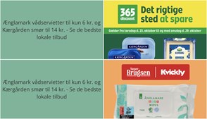 Ænglamark vådservietter til kun 6 kr. og Kærgården smør til 14 kr. - Se de bedste lokale tilbud