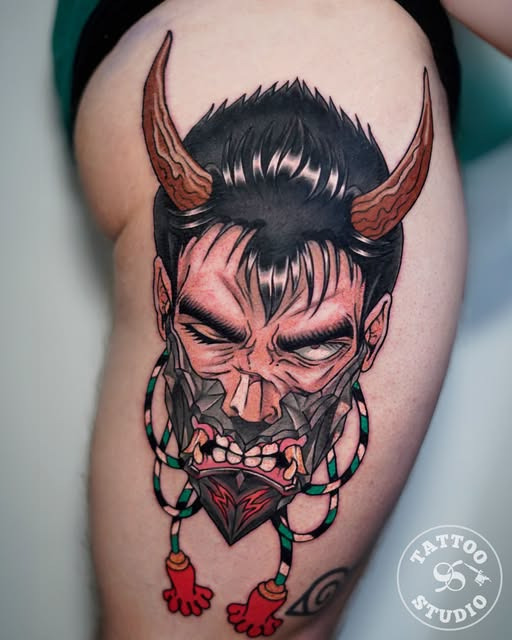 Tattoo Studio 96 Aalborg viser helet Oni-inspireret tatovering med stærke farver