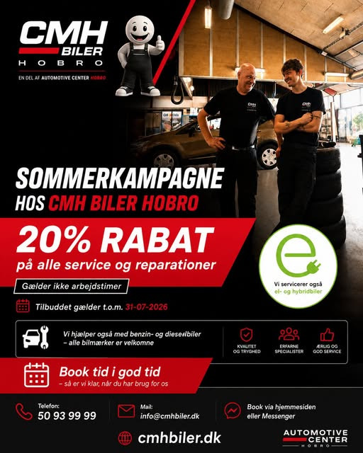 Oscar Biludlejning Hobro tilbyder 20% rabat på service og reparationer frem til 31/7-2026