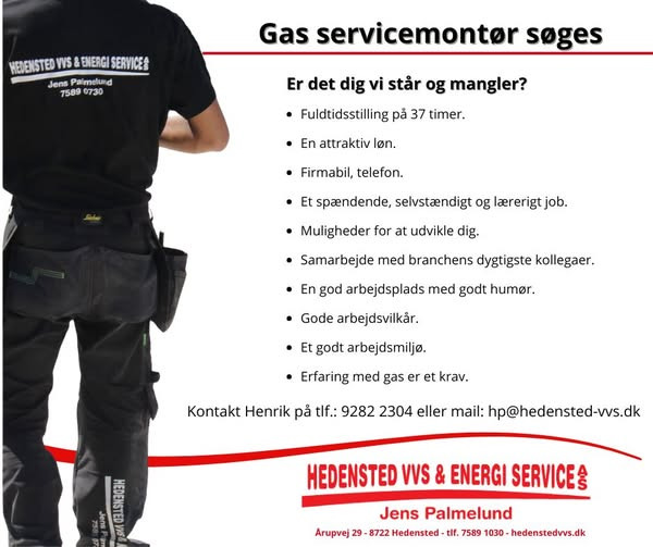 Hedensted VVS Service søger nye medarbejdere med gas-erfaring