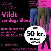 Klarissa & Nora tilbyder elastikbukser til kun 50 kr. på søndag