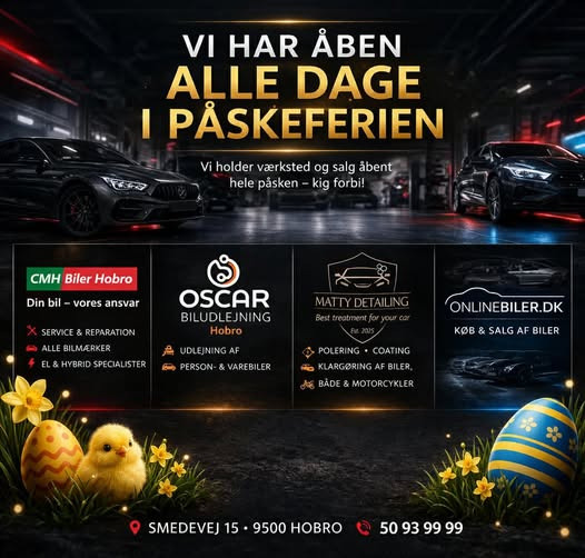 Oscar Biludlejning Hobro holder åbent hele påskeferien for alle dine behov