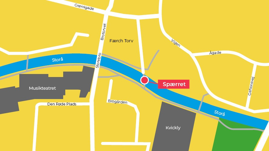 Bro mellem Færch Torv og Åstien afspærres