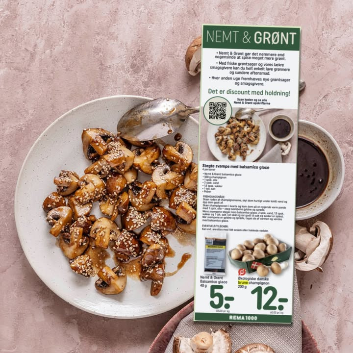 Rema1000 Gærumvej præsenterer opskrift på stegte svampe med balsamico glace