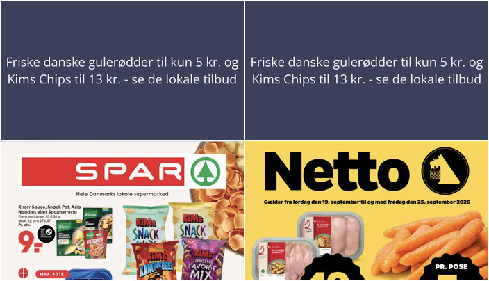 Friske danske gulerødder til kun 5 kr. og Kims Chips til 13 kr. - se de lokale tilbud