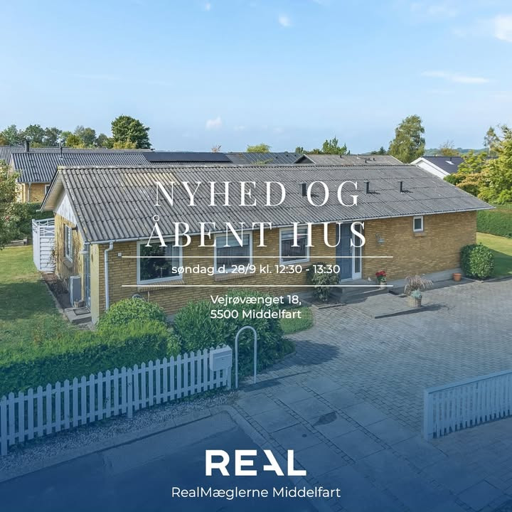 Åbent hus på velbeliggende etplansvilla i Ø-kvarteret i Middelfart