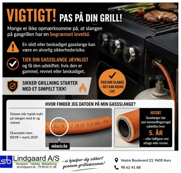 SB Lindgaard A/S har slanger, regulatorer og tilbehør til gasgrill