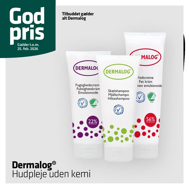Vejlby Apotek præsenterer kemifri Dermalog hudpleje med allergimærkning og svanemærkning