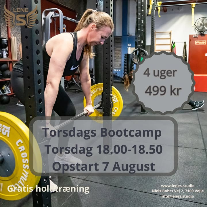LeneS inviterer til torsdags bootcamp i uge 32 for alle niveauer