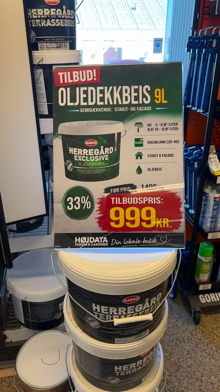 Høj Data/Høj Farver tilbyder 33% rabat på oliebeize til udendørs træværk