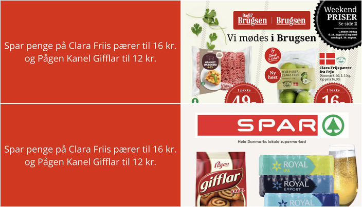 Spar penge på Clara Friis pærer til 16 kr. og Pågen Kanel Gifflar til 12 kr.