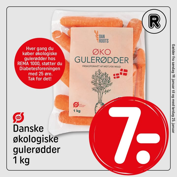 Nye tilbud i REMA 1000 Hadsund: Økologiske gulerødder til 7 kr. støtter Diabetesforeningen