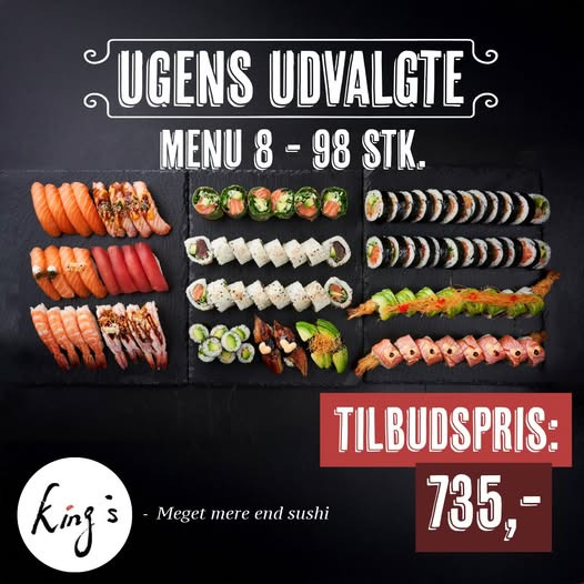 Kings Sushi Horsens tilbyder 20% rabat på menu 8 i denne uge