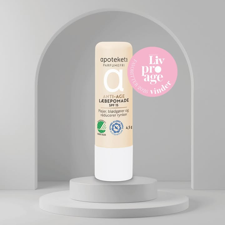 Ikast Apotek fortæller, at Apotekets Læbepomade Anti-Age SPF 15 har vundet årets Liv Pro Age Læbepleje