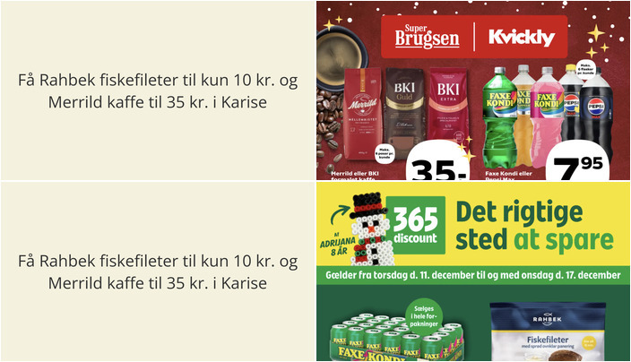 Få Rahbek fiskefileter til kun 10 kr. og Merrild kaffe til 35 kr. i Karise