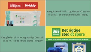 Kærgården til 14 kr. og Hardys Crest vin til 35 kr. - se de lokale tilbud i Tinglev