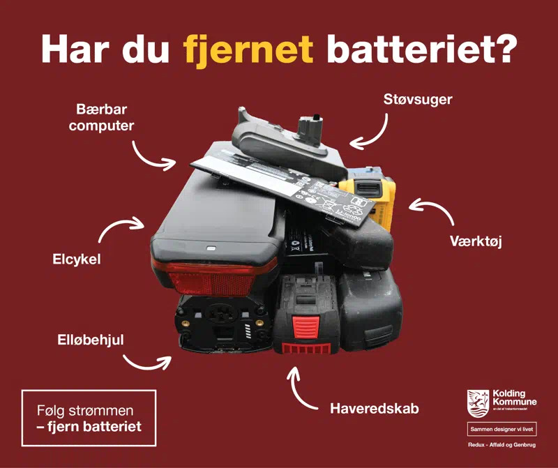 Kolding Kommune sætter fokus på sikkerhed og miljø: Fjern batteriet fra elektronikken før du afleverer på genbrugspladsen