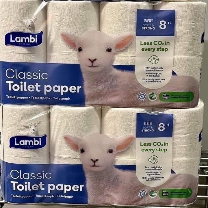 SuperBrugsen Hammerum sælger en sæk med 64 ruller Lambi toiletpapir til 144 kr.