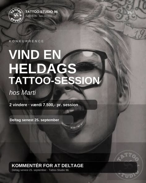 Tattoo Studio 96 Aarhus udlodder heldags tattoo-sessioner hos Marti