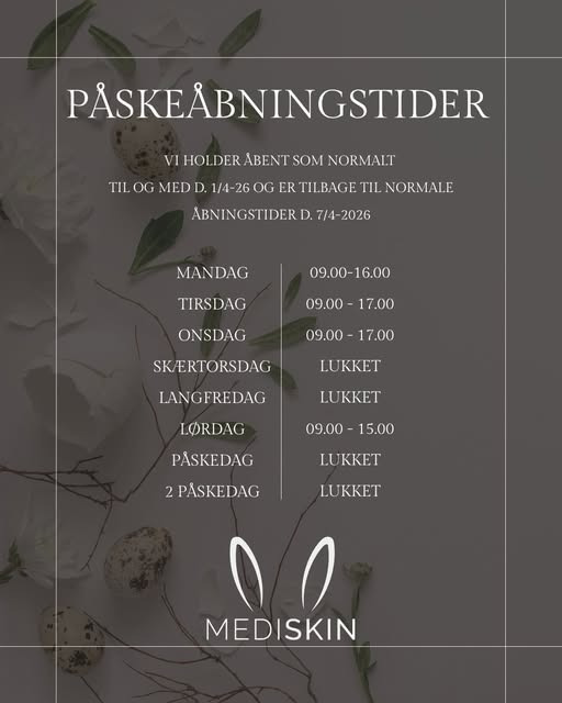 MediSkin annoncerer justerede åbningstider i påsken