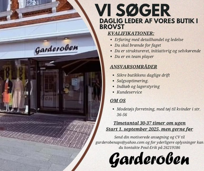 GARDEROBEN søger ny daglig leder til butik i Brovst