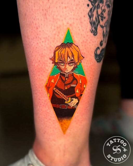 Tattoo Studio 96 Aarhus fremviser et farverigt anime tattoo lavet af Pavel