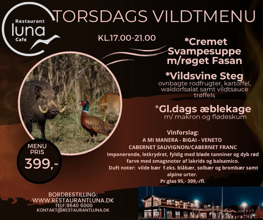 Restaurant Luna Lemvig inviterer til Vild(t) Torsdag med lækker vildtmenu