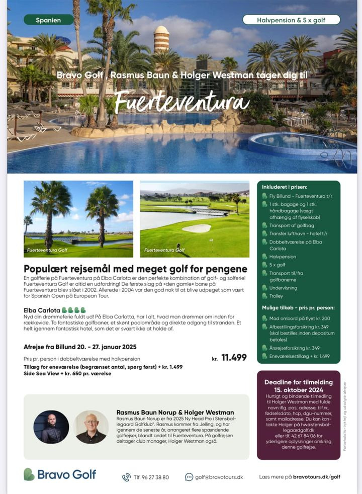 Træningstur til Fuerteventura: StensballeGaard Golfklub inviterer til solrig golfoplevelse i januar