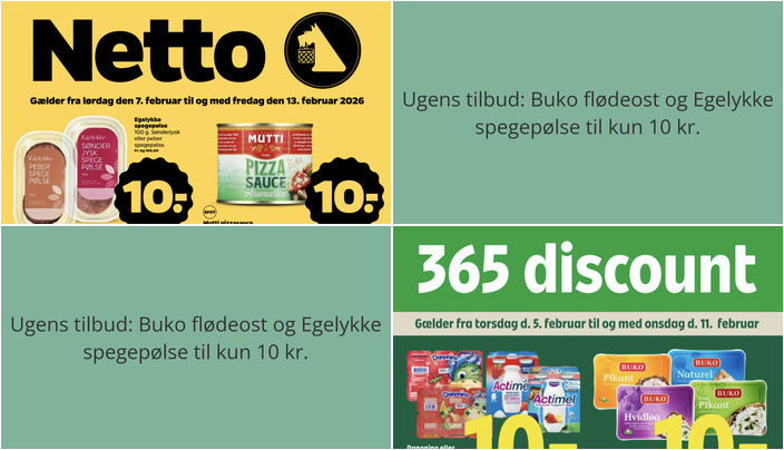 Ugens tilbud: Buko flødeost og Egelykke spegepølse til kun 10 kr.