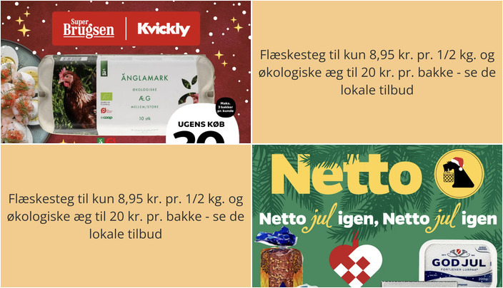 Flæskesteg til kun 8,95 kr. pr. 1/2 kg. og økologiske æg til 20 kr. pr. bakke - se de lokale tilbud