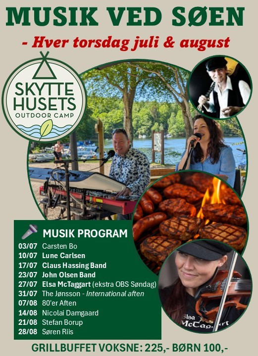 Sommeraftener med livemusik og grillbuffet ved Skyttehusets Outdoor Camp