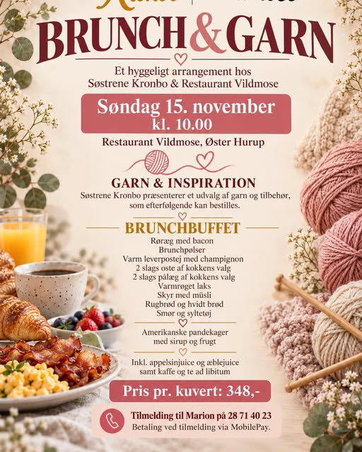 Søstrene Kronbo ApS inviterer til brunch, garn og hygge på Restaurant Vildmose