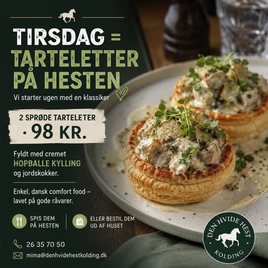 Den Hvide Hest Kolding tilbyder 2 tarteletter til 98 kr. om tirsdagen