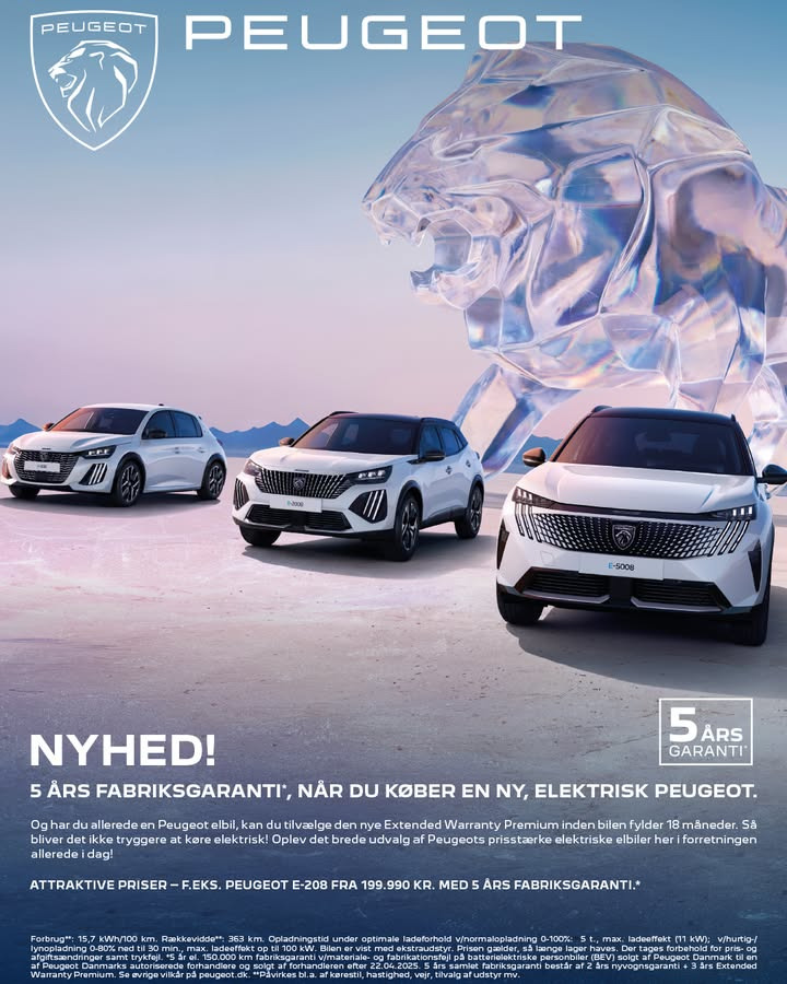 Henrik Christensen Fredericia tilbyder 5 års fabriksgaranti på nye elektriske Peugeot-biler