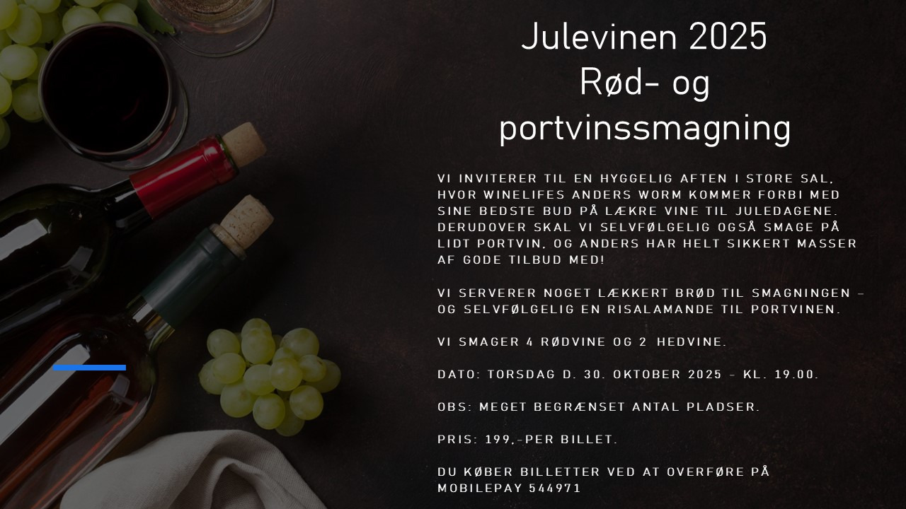 Mejrup Kultur- og Fritidscenter inviterer til vinsmagning med juletema