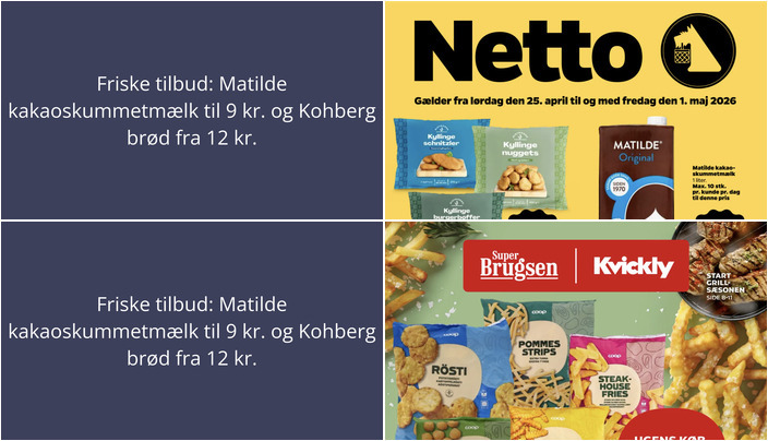 Friske tilbud: Matilde kakaoskummetmælk til 9 kr. og Kohberg brød fra 12 kr.