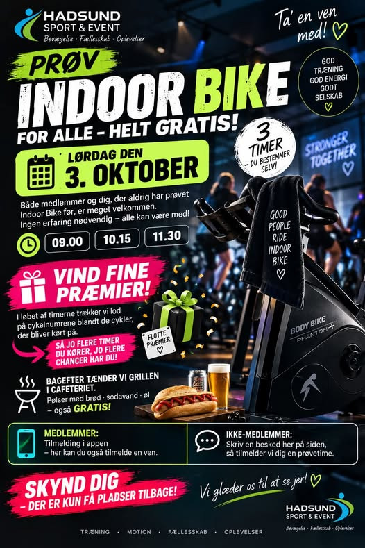 Hadsund Sport og Event inviterer til gratis Indoor Bike