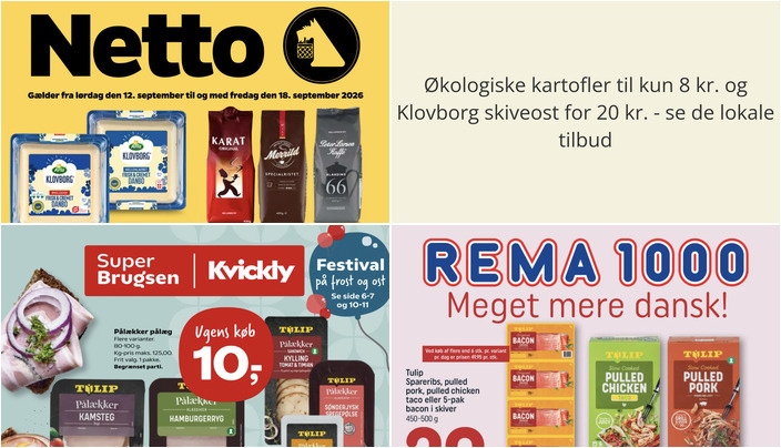 Økologiske kartofler til kun 8 kr. og Klovborg skiveost for 20 kr. - se de lokale tilbud