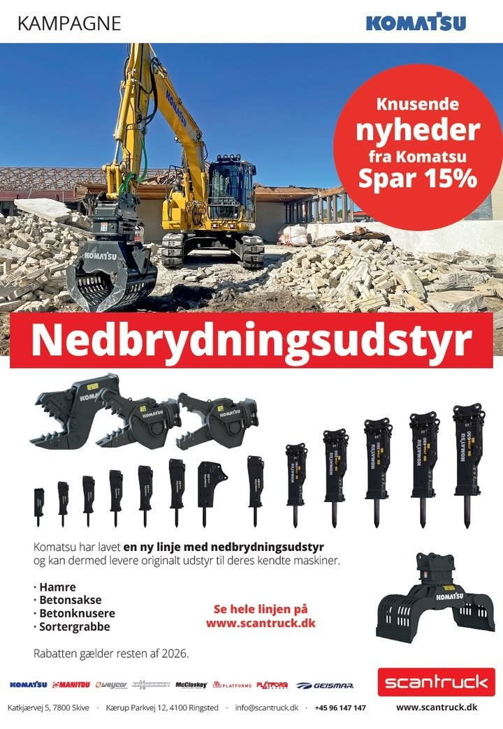 Scantruck A/S annoncerer knusende nyheder fra Komatsu med 15% rabat resten af 2026