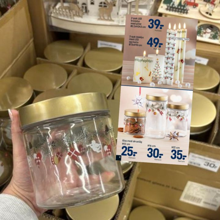 Rema1000 Gærumvej tilbyder værtindegaver med opbevaringsglas og LED-lys