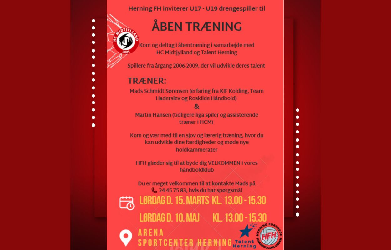 Herning FH inviterer til åben træning for U17/U19-drenge
