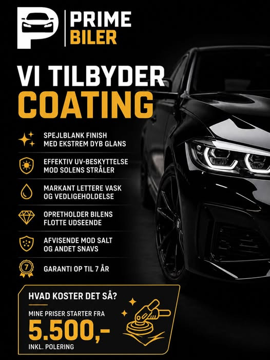 Prime Biler ApS tilbyder professionel coating fra 5.500 kr.