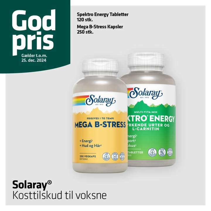 Vejlby Apotek tilbyder gode priser på energigivende kosttilskud fra Solaray i vintertiden