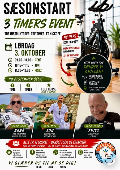 Hadsund Sport og Event inviterer til indoor bike event 3. oktober