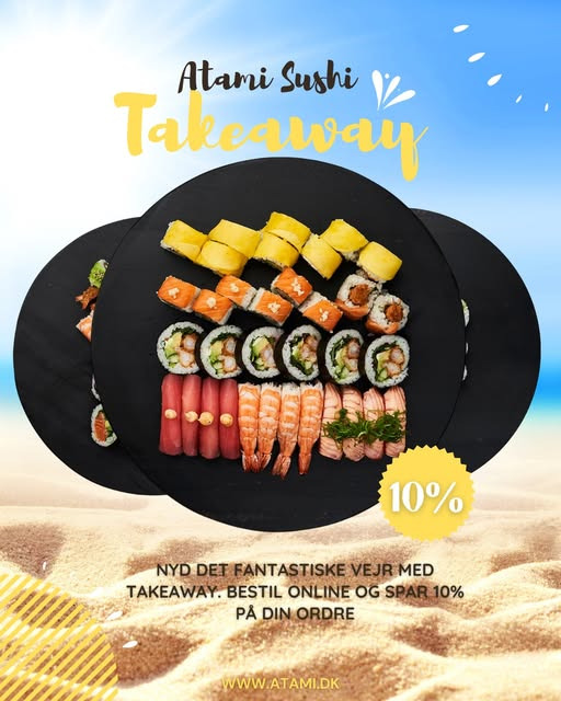 Atami Sushi tilbyder 10 % rabat på takeaway til strandturen