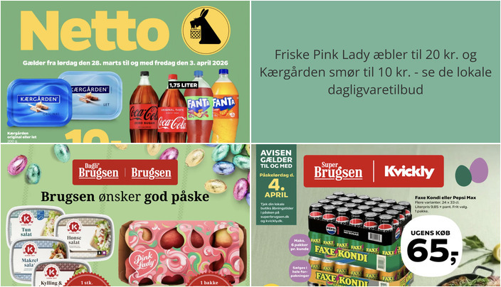 Friske Pink Lady æbler til 20 kr. og Kærgården smør til 10 kr. - se de lokale dagligvaretilbud